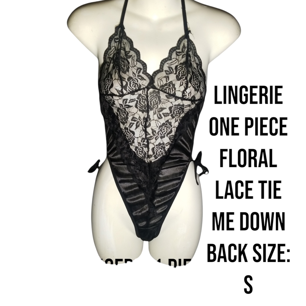 Black Floral Lace One-Piece Lingerie